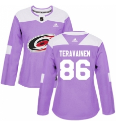 Women's Adidas Carolina Hurricanes #86 Teuvo Teravainen Authentic Purple Fights Cancer Practice NHL Jersey