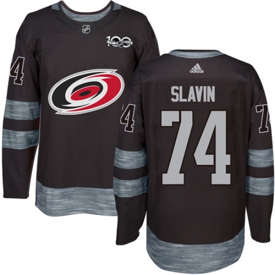 Men's Adidas Carolina Hurricanes #74 Jaccob Slavin Authentic Black 1917-2017 100th Anniversary NHL Jersey Men's Adidas Carolina Hurricanes #74 Jaccob Slavin Authentic Black 1917-2017 100th Anniversary NHL Jersey