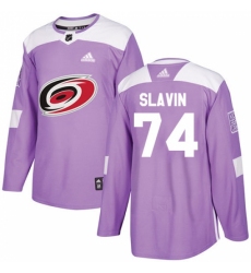 Men's Adidas Carolina Hurricanes #74 Jaccob Slavin Authentic Purple Fights Cancer Practice NHL Jersey