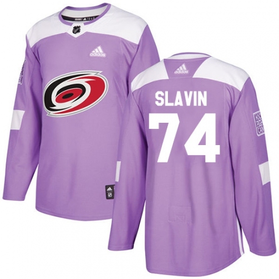 Men's Adidas Carolina Hurricanes #74 Jaccob Slavin Authentic Purple Fights Cancer Practice NHL Jersey Men's Adidas Carolina Hurricanes #74 Jaccob Slavin Authentic Purple Fights Cancer Practice NHL Jersey