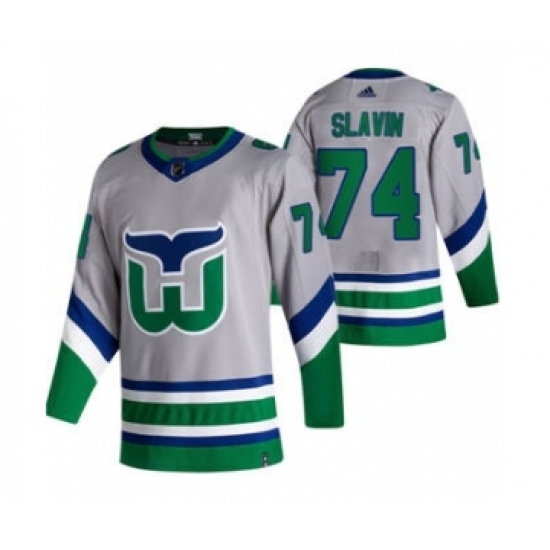 Men's Carolina Hurricanes #74 Jaccob Slavin Grey 2020-21 Reverse Retro Alternate Hockey Jersey Men's Carolina Hurricanes #74 Jaccob Slavin Grey 2020-21 Reverse Retro Alternate Hockey Jersey