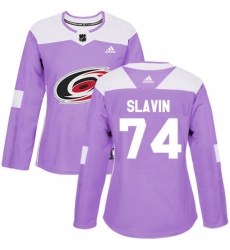 Women's Adidas Carolina Hurricanes #74 Jaccob Slavin Authentic Purple Fights Cancer Practice NHL Jersey