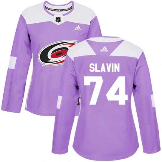 Women's Adidas Carolina Hurricanes #74 Jaccob Slavin Authentic Purple Fights Cancer Practice NHL Jersey Women's Adidas Carolina Hurricanes #74 Jaccob Slavin Authentic Purple Fights Cancer Practice NHL Jersey