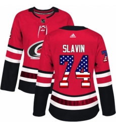 Women's Adidas Carolina Hurricanes #74 Jaccob Slavin Authentic Red USA Flag Fashion NHL Jersey