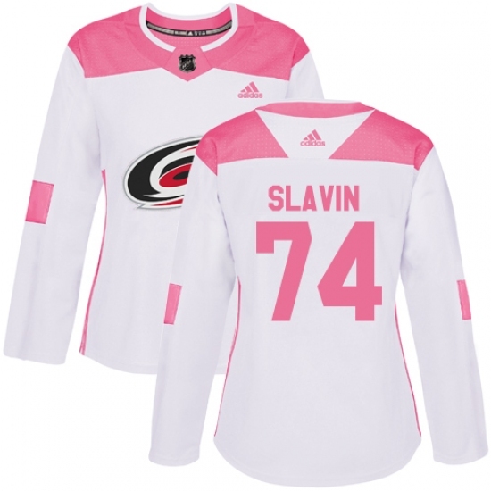 Women's Adidas Carolina Hurricanes #74 Jaccob Slavin Authentic White/Pink Fashion NHL Jersey Women's Adidas Carolina Hurricanes #74 Jaccob Slavin Authentic White/Pink Fashion NHL Jersey