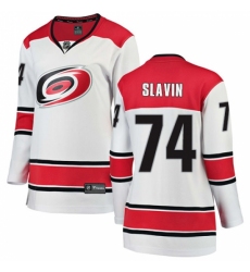 Women's Carolina Hurricanes #74 Jaccob Slavin Authentic White Away Fanatics Branded Breakaway NHL Jersey
