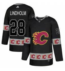Men's Adidas Calgary Flames #28 Elias Lindholm Authentic Black Team Logo Fashion NHL Jersey
