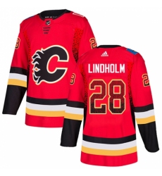 Men's Adidas Calgary Flames #28 Elias Lindholm Red Home Authentic Drift Fashion Stitched NHL Jersey