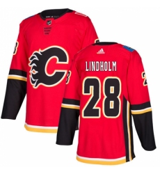 Men's Adidas Calgary Flames #28 Elias Lindholm Red Home Authentic Stitched NHL Jersey