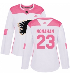Women's Adidas Calgary Flames #23 Sean Monahan Authentic White/Pink Fashion NHL Jersey