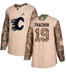 Men's Adidas Calgary Flames #19 Matthew Tkachuk Authentic Camo Veterans Day Practice NHL Jersey