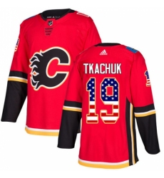 Men's Adidas Calgary Flames #19 Matthew Tkachuk Authentic Red USA Flag Fashion NHL Jersey