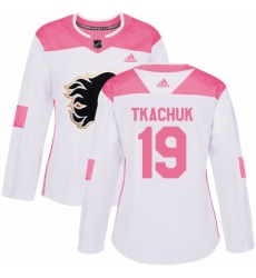 Women's Adidas Calgary Flames #19 Matthew Tkachuk Authentic White/Pink Fashion NHL Jersey