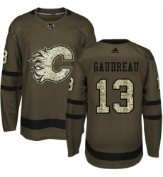 Men's Adidas Calgary Flames #13 Johnny Gaudreau Authentic Green Salute to Service NHL Jersey