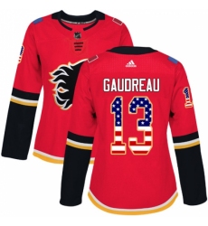 Women's Adidas Calgary Flames #13 Johnny Gaudreau Authentic Red USA Flag Fashion NHL Jersey