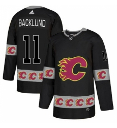 Men's Adidas Calgary Flames #11 Mikael Backlund Authentic Black Team Logo Fashion NHL Jersey