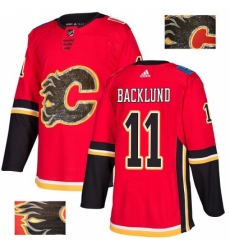 Men's Adidas Calgary Flames #11 Mikael Backlund Authentic Red Fashion Gold NHL Jersey