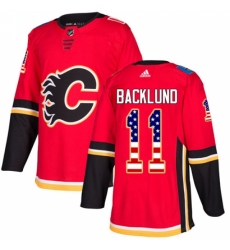 Men's Adidas Calgary Flames #11 Mikael Backlund Authentic Red USA Flag Fashion NHL Jersey