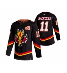 Men's Calgary Flames #11 Mikael Backlund Black 2020-21 Reverse Retro Alternate Hockey Jersey