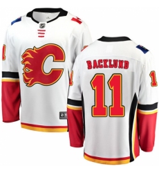 Men's Calgary Flames #11 Mikael Backlund Fanatics Branded White Away Breakaway NHL Jersey