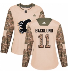 Women's Adidas Calgary Flames #11 Mikael Backlund Authentic Camo Veterans Day Practice NHL Jersey