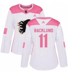 Women's Adidas Calgary Flames #11 Mikael Backlund Authentic White/Pink Fashion NHL Jersey