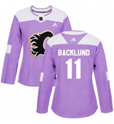 Women's Reebok Calgary Flames #11 Mikael Backlund Authentic Purple Fights Cancer Practice NHL Jersey