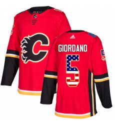 Men's Adidas Calgary Flames #5 Mark Giordano Authentic Red USA Flag Fashion NHL Jersey