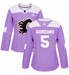 Women's Reebok Calgary Flames #5 Mark Giordano Authentic Purple Fights Cancer Practice NHL Jersey