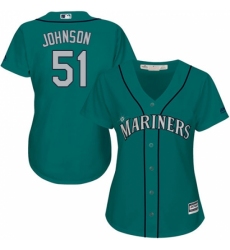 Women's Majestic Seattle Mariners #51 Randy Johnson Authentic Teal Green Alternate Cool Base MLB Jersey