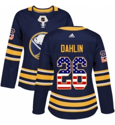 Women's Adidas Buffalo Sabres #26 Rasmus Dahlin Authentic Navy Blue USA Flag Fashion NHL Jersey