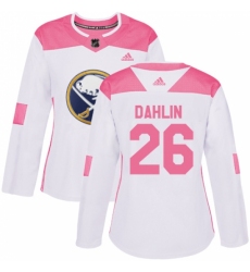 Women's Adidas Buffalo Sabres #26 Rasmus Dahlin Authentic White Pink Fashion NHL Jersey