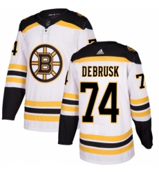 Men's Adidas Boston Bruins #74 Jake DeBrusk Authentic White Away NHL Jersey