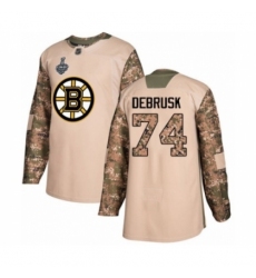 Men's Boston Bruins #74 Jake DeBrusk Authentic Camo Veterans Day Practice 2019 Stanley Cup Final Bound Hockey Jersey