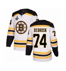 Men's Boston Bruins #74 Jake DeBrusk Authentic White Away 2019 Stanley Cup Final Bound Hockey Jersey