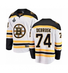 Men's Boston Bruins #74 Jake DeBrusk Authentic White Away Fanatics Branded Breakaway 2019 Stanley Cup Final Bound Hockey Jersey