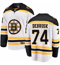 Men's Boston Bruins #74 Jake DeBrusk Authentic White Away Fanatics Branded Breakaway NHL Jersey