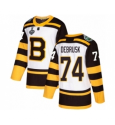 Men's Boston Bruins #74 Jake DeBrusk Authentic White Winter Classic 2019 Stanley Cup Final Bound Hockey Jersey