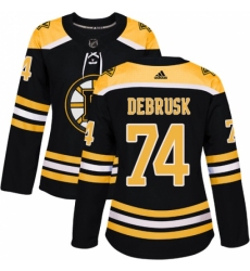 Women's Adidas Boston Bruins #74 Jake DeBrusk Authentic Black Home NHL Jersey