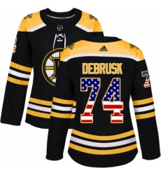 Women's Adidas Boston Bruins #74 Jake DeBrusk Authentic Black USA Flag Fashion NHL Jersey