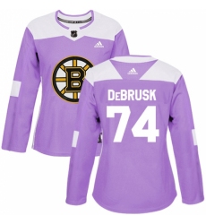 Women's Adidas Boston Bruins #74 Jake DeBrusk Authentic Purple Fights Cancer Practice NHL Jersey