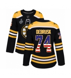 Women's Boston Bruins #74 Jake DeBrusk Authentic Black USA Flag Fashion 2019 Stanley Cup Final Bound Hockey Jersey