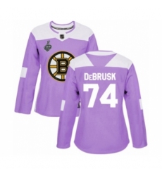Women's Boston Bruins #74 Jake DeBrusk Authentic Purple Fights Cancer Practice 2019 Stanley Cup Final Bound Hockey Jersey