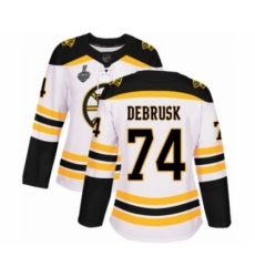 Women's Boston Bruins #74 Jake DeBrusk Authentic White Away 2019 Stanley Cup Final Bound Hockey Jersey