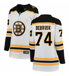 Women's Boston Bruins #74 Jake DeBrusk Authentic White Away Fanatics Branded Breakaway NHL Jersey