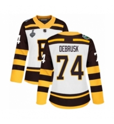 Women's Boston Bruins #74 Jake DeBrusk Authentic White Winter Classic 2019 Stanley Cup Final Bound Hockey Jersey