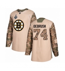 Youth Boston Bruins #74 Jake DeBrusk Authentic Camo Veterans Day Practice 2019 Stanley Cup Final Bound Hockey Jersey