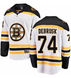 Youth Boston Bruins #74 Jake DeBrusk Authentic White Away Fanatics Branded Breakaway NHL Jersey