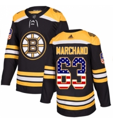 Men's Adidas Boston Bruins #63 Brad Marchand Authentic Black USA Flag Fashion NHL Jersey