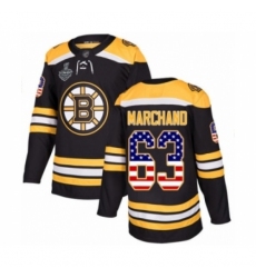 Men's Boston Bruins #63 Brad Marchand Authentic Black USA Flag Fashion 2019 Stanley Cup Final Bound Hockey Jersey